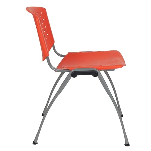 Emma + Oliver Home and Office Orange Plastic Stack Chair with Performa | Powder Coated, 880 LBS. Weight Capacity - color: Orange