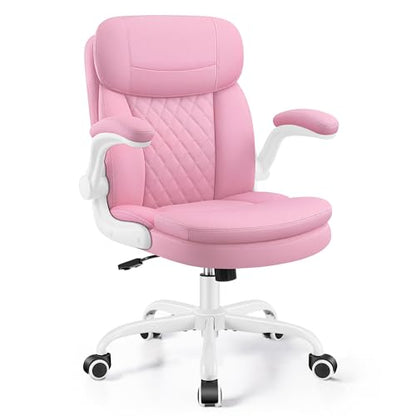 Office Desk Chair, Pink Ergonomic Computer Chair with Dual-Layer Support - color: Pink