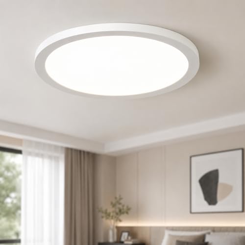 KSANA 12 Inch LED Flush Mount Ceiling Light, 5 CCT Selectable Ultra-Slim Round Flat Panel Light, Triac Dimmable 5%-100%, 24W 2160LM Ceiling Light Fixture for Kitchen, Bedroom, Hallway, Office - size: 12 Inch