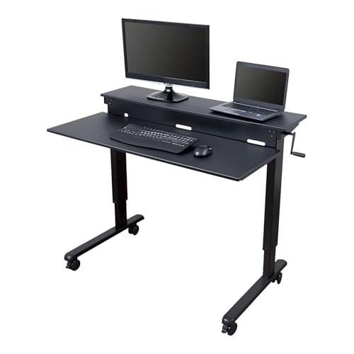 Stand Up Desk Store Crank Adjustable Two Tier Standing Desk with Heavy Duty Steel Frame (Black Frame/Black Top, 48" Wide) - color: Black Frame/Black Top, size: 48 Inches