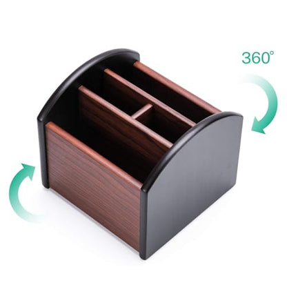 MaxGear Remote Control Holder Caddy, Wooden Desk Organizer, 4 Compartments