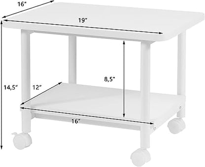 Printer Holder Printer Stand Printer Desk 2-Tier Printer Stand Rolling Printer Cart with 2 Storage Shelves Mobile Machine Storage Rack for Home Office Printer Shelf Printer Rack Printer Table - color: Bianco