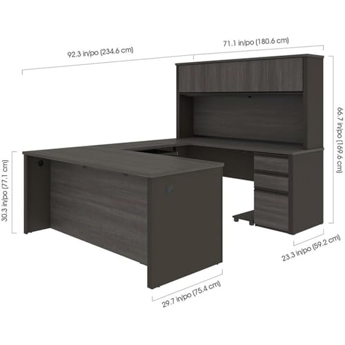 Atlin Designs 6 Piece U-Shaped Computer Desk with Hutch, Bark Gray and Slate Finish, Commercial Grade Particle Board, 66.8" H x 71.1" W x 92.6" D, Reversible Office Workstation with Storage