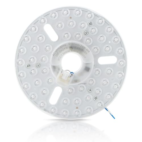 Ceiling Fan LED Light Replacement Disc 24W 6.3 in 120V 3CCT | Hardwired dimmable ceiling fan LED replacement panel with 3 CCT 3000K 4000K 5000K and anti-glare PC diffuser - size: 6.29 inch