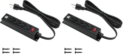 Mountable Power Strip with USB Ports,Wall Mount Power Outlets Screw Down Power Socket in Desk Under Cabinet Power Station 4AC Outlet 2 USB 6.56 Feet Extension Cord, On&Off Switch Black (Pack of 2) - size: 4AC+USB (Pack of 2)