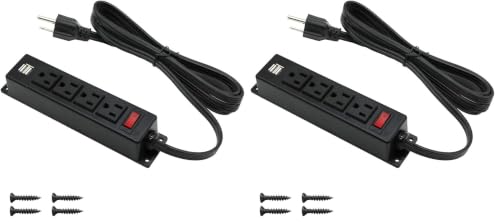 Mountable Power Strip with USB Ports,Wall Mount Power Outlets Screw Down Power Socket in Desk Under Cabinet Power Station 4AC Outlet 2 USB 6.56 Feet Extension Cord, On&Off Switch Black (Pack of 2) - size: 4AC+USB (Pack of 2)