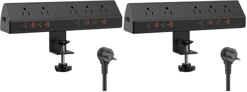 Jgstkcity Desk Clamp Power Strip,Edge Mount,4 USB C,65W,1200J,Black (Pack of 2) - color: Black, size: 6 FT (Pack of 2)