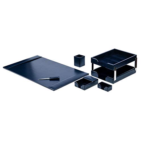 DACASSO Bonded Leather Desk Set - Luxury Leather Desk Pad & Desk Organization Essentials (Navy Blue, 8 Piece) - color: Navy Blue, style: 8 Piece