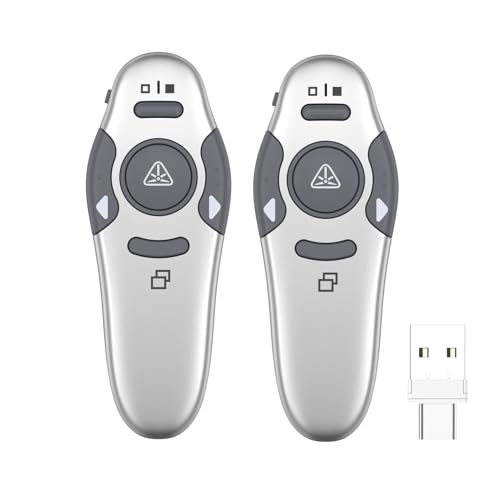 QUI 2 Pack Wireless Presenter PowerPoint Clicker, USB A&C, Silver | RF 2.4G USB Presentation Clicker,Support PowerPoint, Google Slides, Keynote, Compatible with Windows & Mac - color: Silver, style: USB Type-c