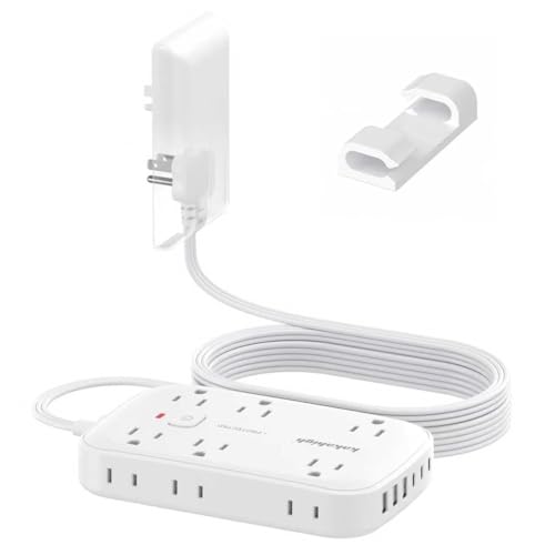20FT Extension Cord with Outlet Cover & Multi USB | Ultra Thin Plug Concealer with Cord & 12AC Outlet 6 USB (24W/4.8A), For Multiple Devices, for Behind Wall Furniture Couch TV - color: Invisible, size: 20FT