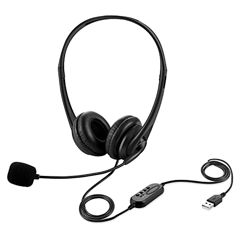 Computer USB Headset with Mic, Wired Headphones with Microphone for PC, Laptop (Black Slender) - color: black slender