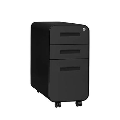 Laura Davidson Furniture Stockpile Slim 3-Drawer Mobile File Cabinet with Lock - Under Desk Metal Filing Cabinet, Legal/Letter File Folders, Wheels and Stationary Feet, Pre-Assembled, All Black - color: All Black