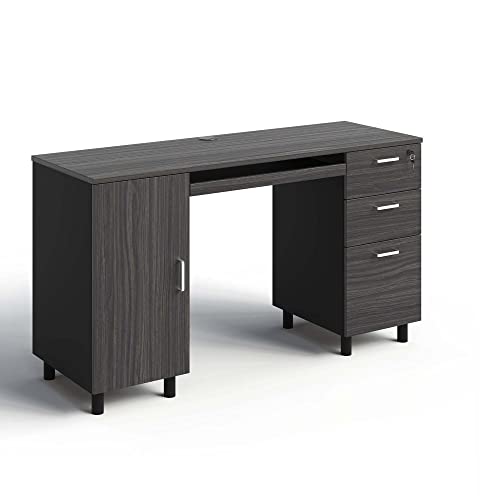 Modern Designs Venice Computer Desk with Lockable Drawers, 53 Inch Home Office Desk with Storage Cabinet, Keyboard Tray & Cable Management, Modern Study Writing Desk for Small Spaces, Black and Grey - color: Black Grey