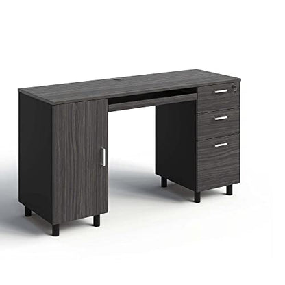 Modern Designs Venice Computer Desk with Lockable Drawers, 53 Inch Home Office Desk with Storage Cabinet, Keyboard Tray & Cable Management, Modern Study Writing Desk for Small Spaces, Black and Grey - color: Black Grey