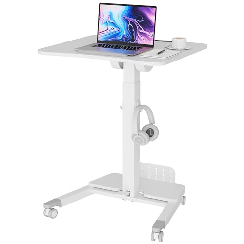 BONTEC Mobile Standing Desk, Adjustable Height, 23.6 x 20.5 Inch, White - color: White, size: 23.6" x 20.5"