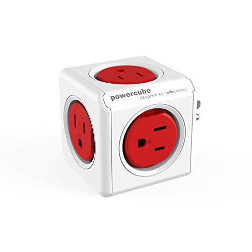 Allocacoc PowerCube Original, 5 Outlets, Wall Plug, Power Charger, Surge Protection, Compact for Travel, Home and Office, Space Saving, 1875W, 15A, 125V ETL Certified - color: Red