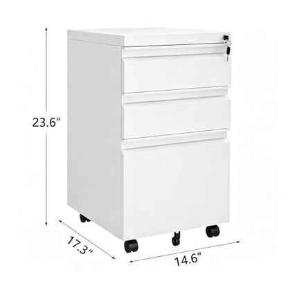 GarveeHome File Cabinet 3-Drawer Mobile File Cabinet with Lock Keys - size: 23.6"H- 3 Drawers