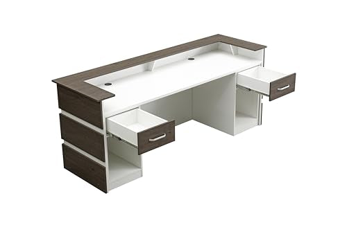 Mares 87" Wood Office Reception Desk Counter & Drawers w/Telescopic Rails & Chrome Handles | Cable Grommet Holes | Option to Add Logo | Front Table Furniture Nail Hair Beauty Salon Spa Restaurant - color: Dark Brown