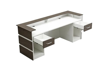 Mares 87" Wood Office Reception Desk Counter & Drawers w/Telescopic Rails & Chrome Handles | Cable Grommet Holes | Option to Add Logo | Front Table Furniture Nail Hair Beauty Salon Spa Restaurant - color: Dark Brown