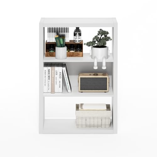 Furinno Viola Book Shelf, 3-Tier Bookshelf, Extra Thick Frame Bookcase with Open Shelf, Open Back Design, 11.3" x 23.2" x 35.9", for Living Room, Bedroom, Home Office, White - color: White, size: 3-Tier, Thick Frame