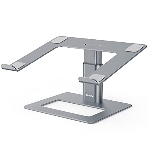 BoYata Laptop Stand, Height Adjustable Laptop Riser for 11-17" Laptops | Ergonomic Laptop Stand for Desk, Ventilated with U-Shaped Open Design, Sturdy Notebook Stand for 10-17'' Laptops, Grey - color: Grey