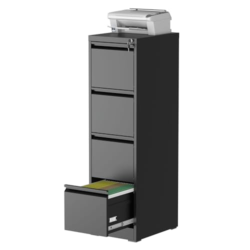 4 Drawer File Cabinet with Lock, File Cabinet - color: Black, size: 4-Drawer