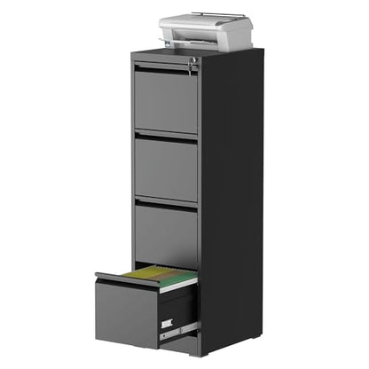 4 Drawer File Cabinet for Home Office, Vertical Filing Cabinet - color: Black, size: 52.3"H - 4 Drawer