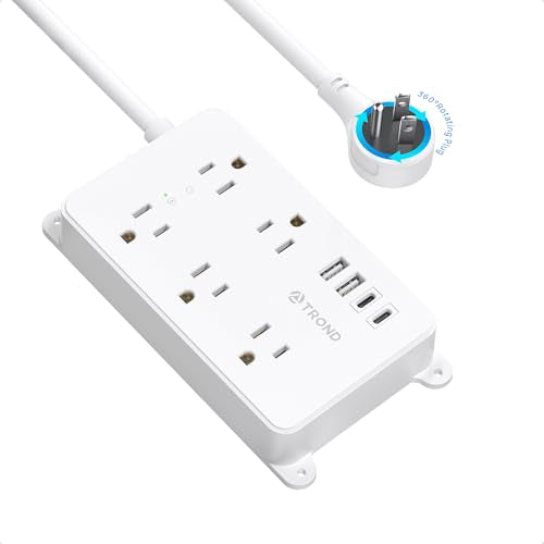 TROND 360° Rotating Power Strip, 1300J Surge Protector, 5ft, White - color: White, size: 5ft, style: 5 Outlets - with Rotating Plug