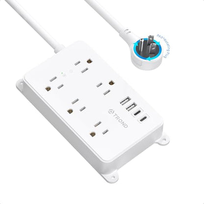 TROND 360° Rotating Power Strip, 1300J Surge Protector, 5ft, White - color: White, size: 5ft, style: 5 Outlets - with Rotating Plug