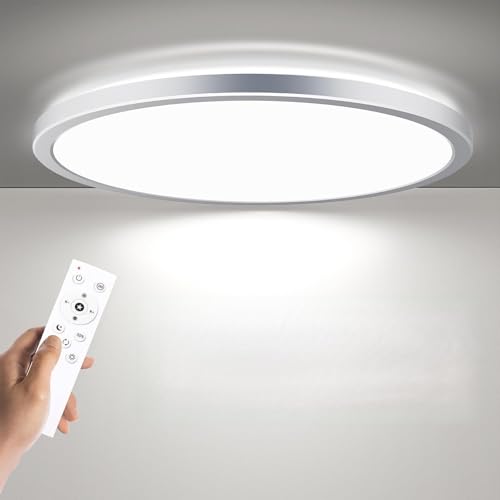 BLNAN Dimmable LED Flush Mount Ceiling Light Fixture with Remote Control, 12Inch 3000K-6500K Light Color Adjustable, Modern Ultra-Thin Ceiling Lamp for Bedroom Kitchen, Wired - color: Silver, size: 12 inches