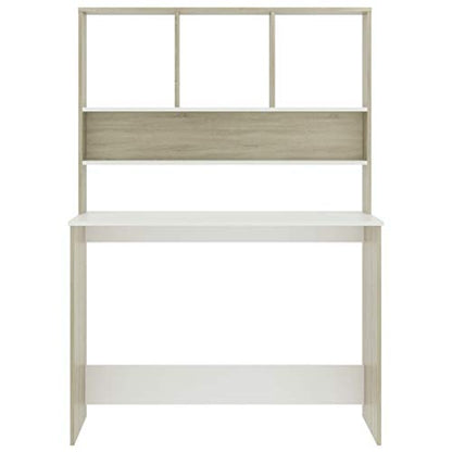 Desk with Shelves, 43.3x17.7x61.8 Inches Engineered Wood Desk in White and Sonoma Oak, Vertical Storage for Small Spaces, Organize Folders Documents and PC Equipment - color: White and Sonoma Oak