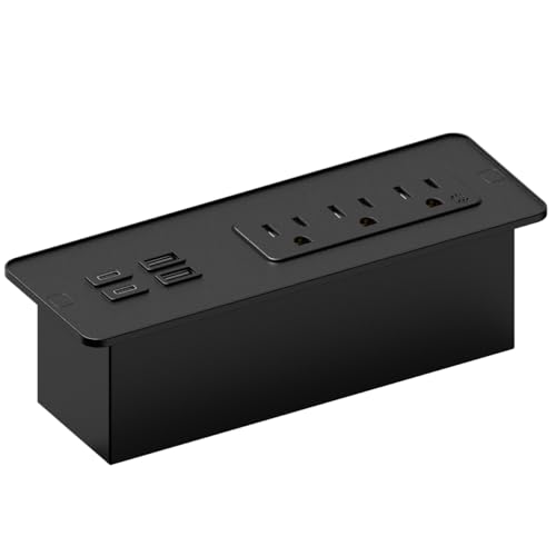 Kable Kontrol Recessed Power Strip with Fast Charging 2 PD65W USB-C Ports, 2 USB-A Ports, 3 Power Desk Outlets, Flush Mount Furniture Charging Station Grommet for Side Table, End Table - Black - color: Black, size: 1