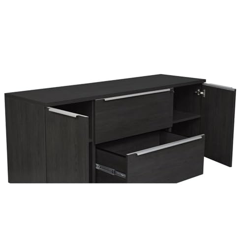 ‎Contemporary Credenza with 2 Legal & Letter File Drawers, Adjustable Shelves & Leveling Feet, Central-Locking System, Full Extension Glides, for ‎Office, Living Room, 19.63 x 63 x 28.88 in., Espresso