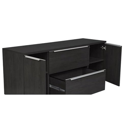 ‎Contemporary Credenza with 2 Legal & Letter File Drawers, Adjustable Shelves & Leveling Feet, Central-Locking System, Full Extension Glides, for ‎Office, Living Room, 19.63 x 63 x 28.88 in., Espresso