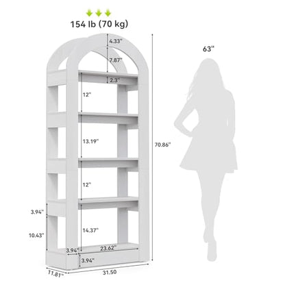 LITTLE TREE 5-Tier Bookshelf, Arch-Shaped Racks, Tall Standing Wooden Bookcase Display Shelf Modern Storage Solution (2, White) - color: White, size: 2