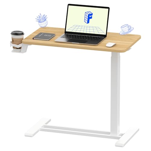 FLEXISPOT H7 28" Pneumatic Height-Adjustable Overbed Table with Wheels - color: Maple, size: Small