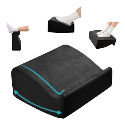 Foot Rest Under Desk with Rocking Base | Black Velvet | Washable velvet cover | 15° tilt + rocking base | 2 heights: 6.1"/7.3" | Non-slip | Office, gaming, home - color: Black, size: 12.6" L x 15" W x 6.1"