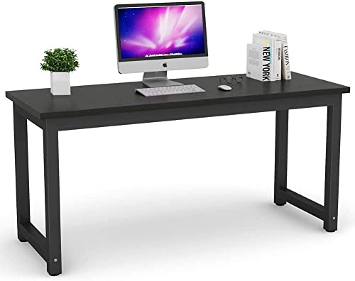Tribesigns Modern Computer Desk, 63 inch Large Office Desk Computer Table Study Writing Desk Workstation for Home Office, Black Metal Frame - color: Black, size: 63*23.6 inch