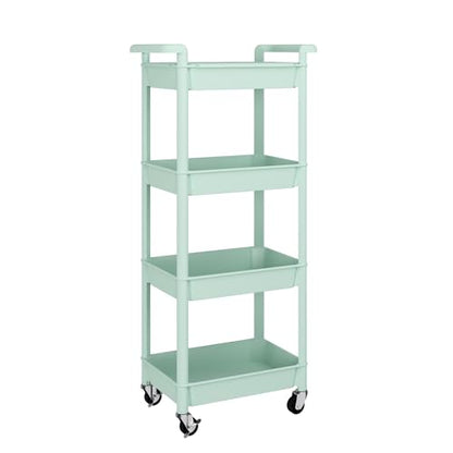 MIOCASA Utility Rolling Cart with Detachable Tray Top, 4-Tier Kitchen Storage Organization, Art Cart with Wheels for Office, Classroom, Living Room, Kitchen, Bathroom, Green, Plastic - size: 4-Tier, style: Green