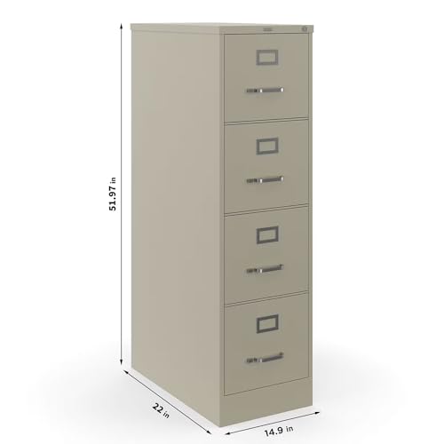 Staples Commercial 4-Drawer Vertical File Cabinet, Letter Size, Lockable, Putty, Steel, 51.97H x 15W x 22D - color: Putty