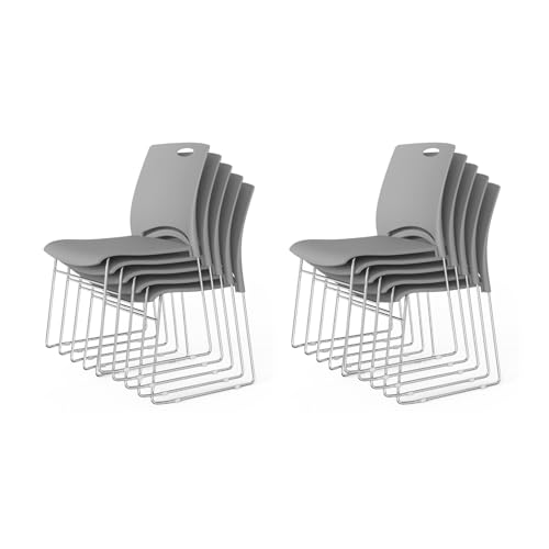 VINGLI Stacking Chairs Set of 10 Stackable Office Chairs with Metal Sled Base, Ergonomic Plastic Seat, Stacking Chairs for Waiting Room Break Room Banquet Guest, Grey - color: Grey, size: 10 Pack