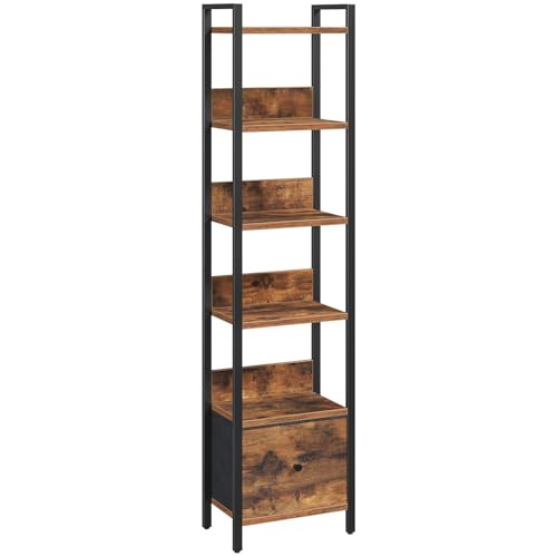MAHANCRIS Bookshelf, 6-Tier Bookcase with Drawer, Small Book Shelf for Small Space, Storage Shelf Organizer, for Living Room, Bedroom, Study, Kitchen, Rustic Brown and Black BKHR66101 - color: Rustic Brown, size: 6 Tier