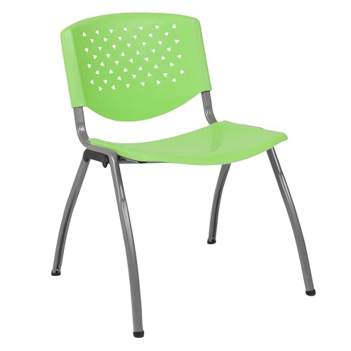 EMMA + OLIVER Home and Office Green Plastic Stack Chair with Perforated | Powder Coated, 880 LBS. Weight Capacity - color: Green