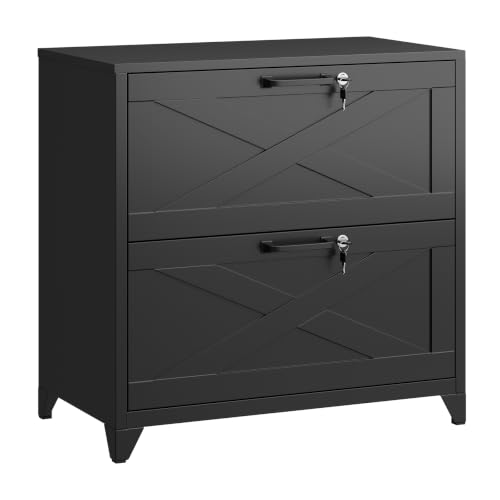 BYNSOE 2 Drawer Lateral File Cabinet Metal Filing Cabinet with Lock Office Home Steel Lateral File Cabinet for A4 Legal/Letter Size Lockable Wide Metal Cabinet,Assembly Required - color: Black, size: 2 Drawers-3