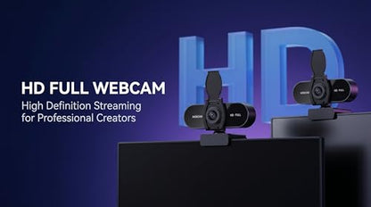 4K HD Webcam with Microphone, Noise Cancellation, Privacy Cover, Wide-Angle Lens, Auto Light Correction, Plug & Play USB Webcam for Laptop, Desktop, PC, Mac, Zoom, Skype, Streaming