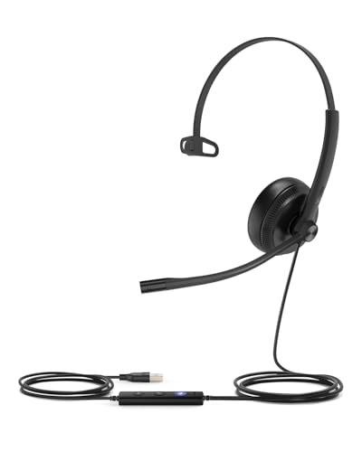 Yealink UH34 Wired Headset,USB-A,Noise Canceling Mic,in-Line Control,On-Ear - color: Mono-Ear (Leather Earpads), size: USB-A (1 Pack)
