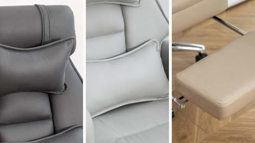 Swivel Ergonomic Office Chair with Footrest, High Back Executive Chair with Lumbar Support and Headrest, 155° Reclining Leather Desk Chair with Thick Cushion for Manager Office (Dark Grey)