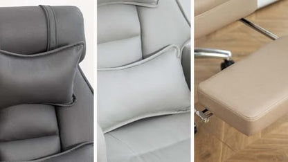 Swivel Ergonomic Office Chair with Footrest, High Back Executive Chair with Lumbar Support and Headrest, 155° Reclining Leather Desk Chair with Thick Cushion for Manager Office (Dark Grey)