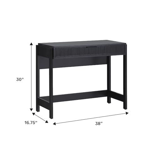 Walker Edison Transitional Office Design, Reeded Drawer Front Detail, Writing Desk with Drawer, Spacious Desktop, Complementary in Living Spaces, 38 Inch, Black - color: Black