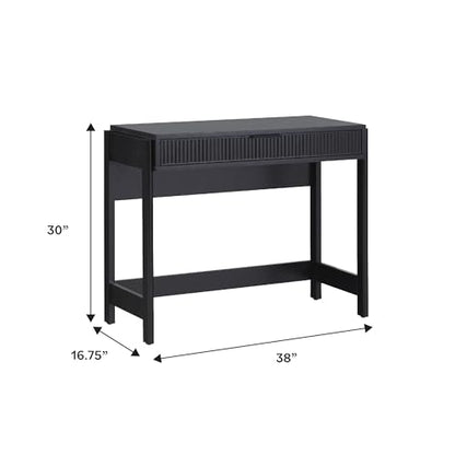 Walker Edison Transitional Office Design, Reeded Drawer Front Detail, Writing Desk with Drawer, Spacious Desktop, Complementary in Living Spaces, 38 Inch, Black - color: Black